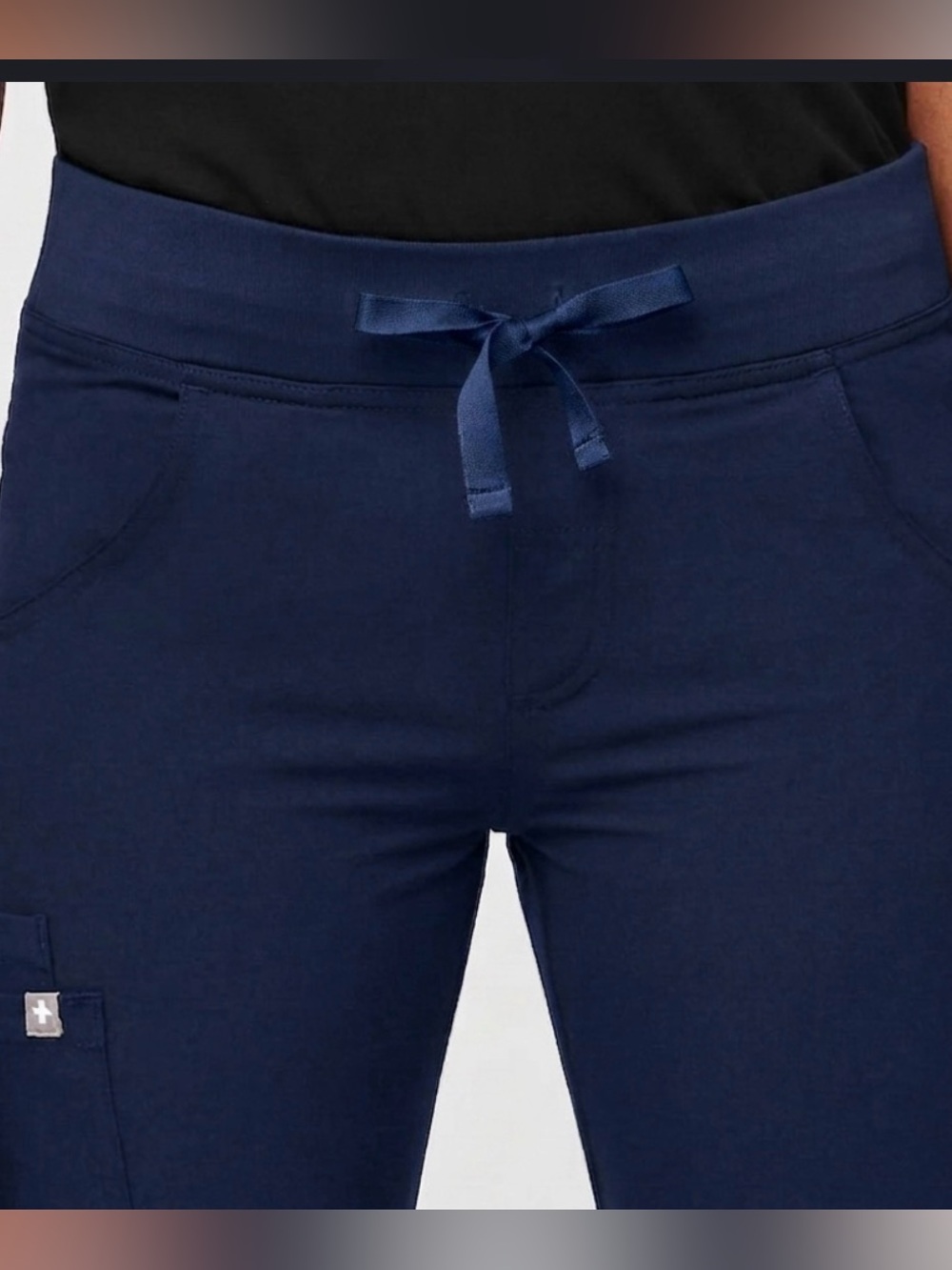 Figs Scrub Set Navy Blue Straight Leg Pants and Three-Pocket Top - Picture 3 of 4